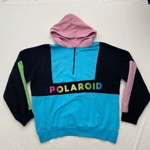 Polaroid Hoodie Sweatshirt Colorblock Retro Hooded Pullover Womens Large